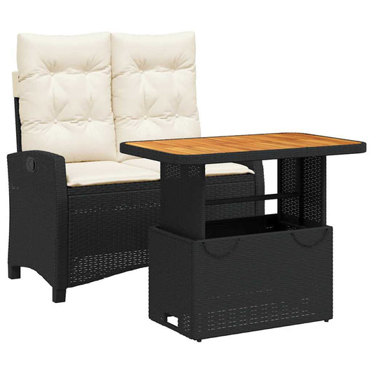 vidaXL 2 Piece Garden Dining Set with Cushions Black Poly Rattan