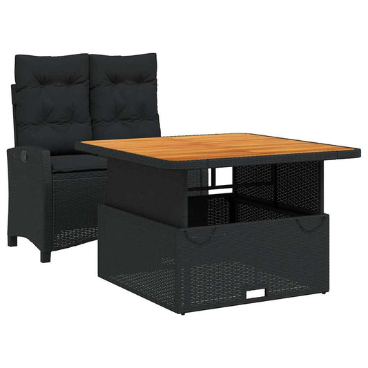 vidaXL 2 Piece Garden Dining Set with Cushions Black Poly Rattan