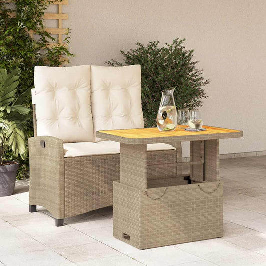 vidaXL 2 Piece Garden Dining Set with Cushions Beige Poly Rattan