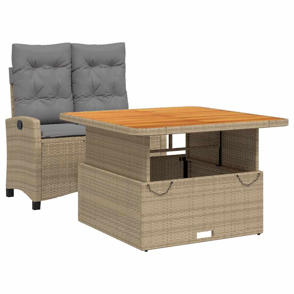 vidaXL 2 Piece Garden Dining Set with Cushions Beige Poly Rattan