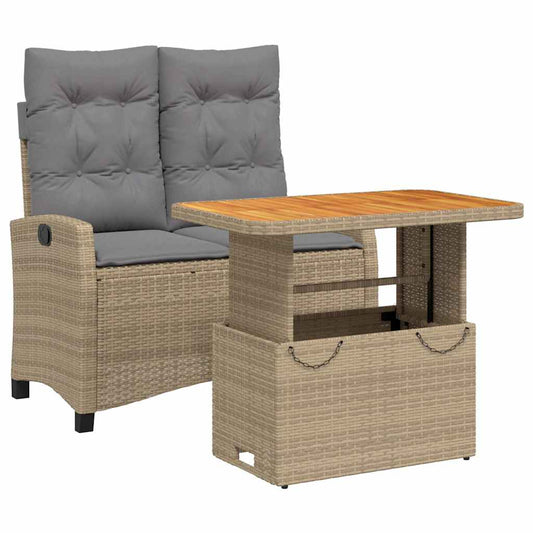 vidaXL 2 Piece Garden Dining Set with Cushions Beige Poly Rattan