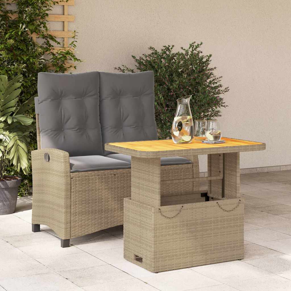 vidaXL 2 Piece Garden Dining Set with Cushions Beige Poly Rattan