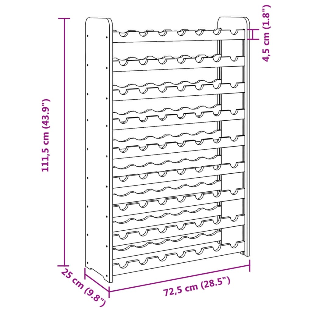 vidaXL Wine Rack 72,5x25x111,5 cm Solid Wood Pine