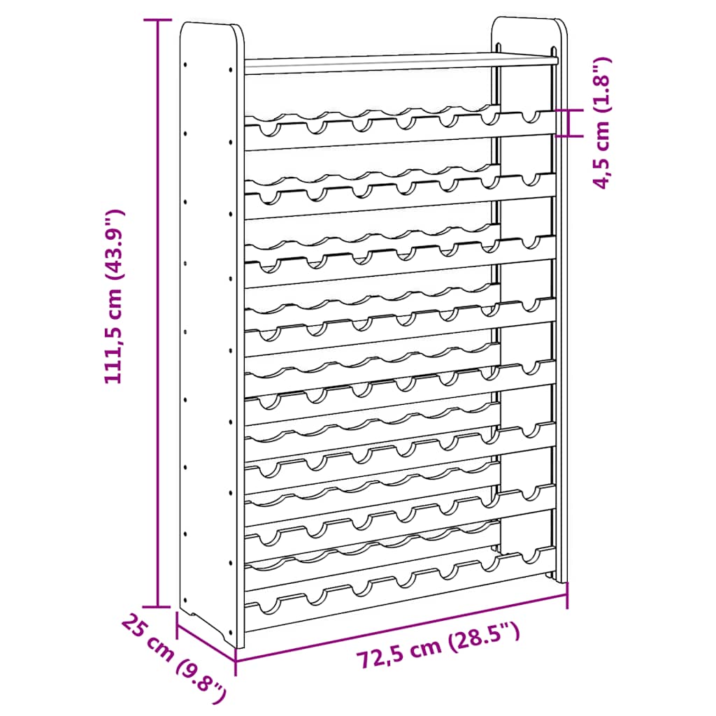 vidaXL Wine Rack with Top Board 72.5x25x111.5 cm Solid Wood Pine