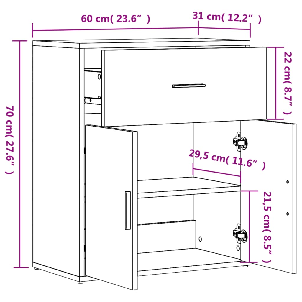 vidaXL Sideboards 2 pcs Concrete Grey 60x31x70 cm Engineered Wood