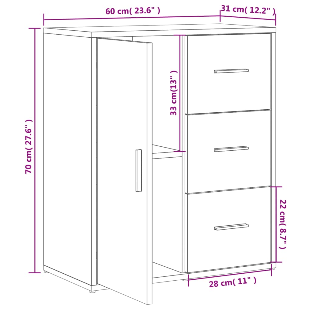 vidaXL Sideboards 2 pcs Sonoma Oak 60x31x70 cm Engineered Wood