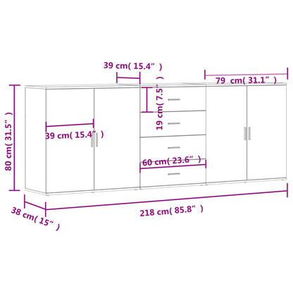 vidaXL Sideboards 3 pcs Smoked Oak Engineered Wood
