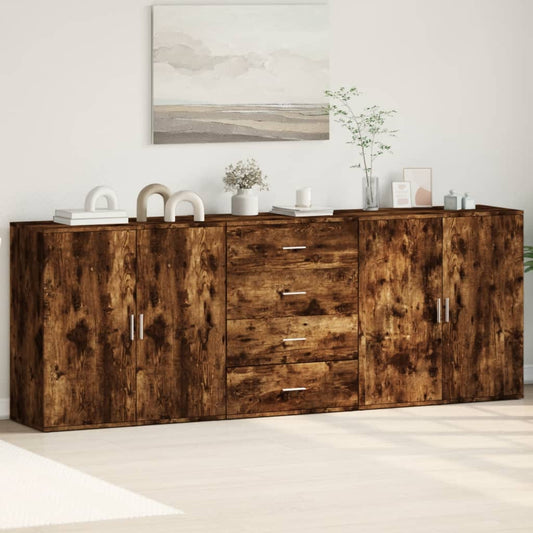 vidaXL Sideboards 3 pcs Smoked Oak Engineered Wood