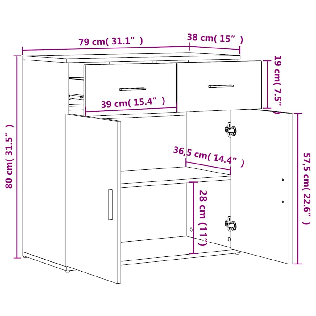 vidaXL Sideboards 2 pcs Smoked Oak 79x38x80 cm Engineered Wood