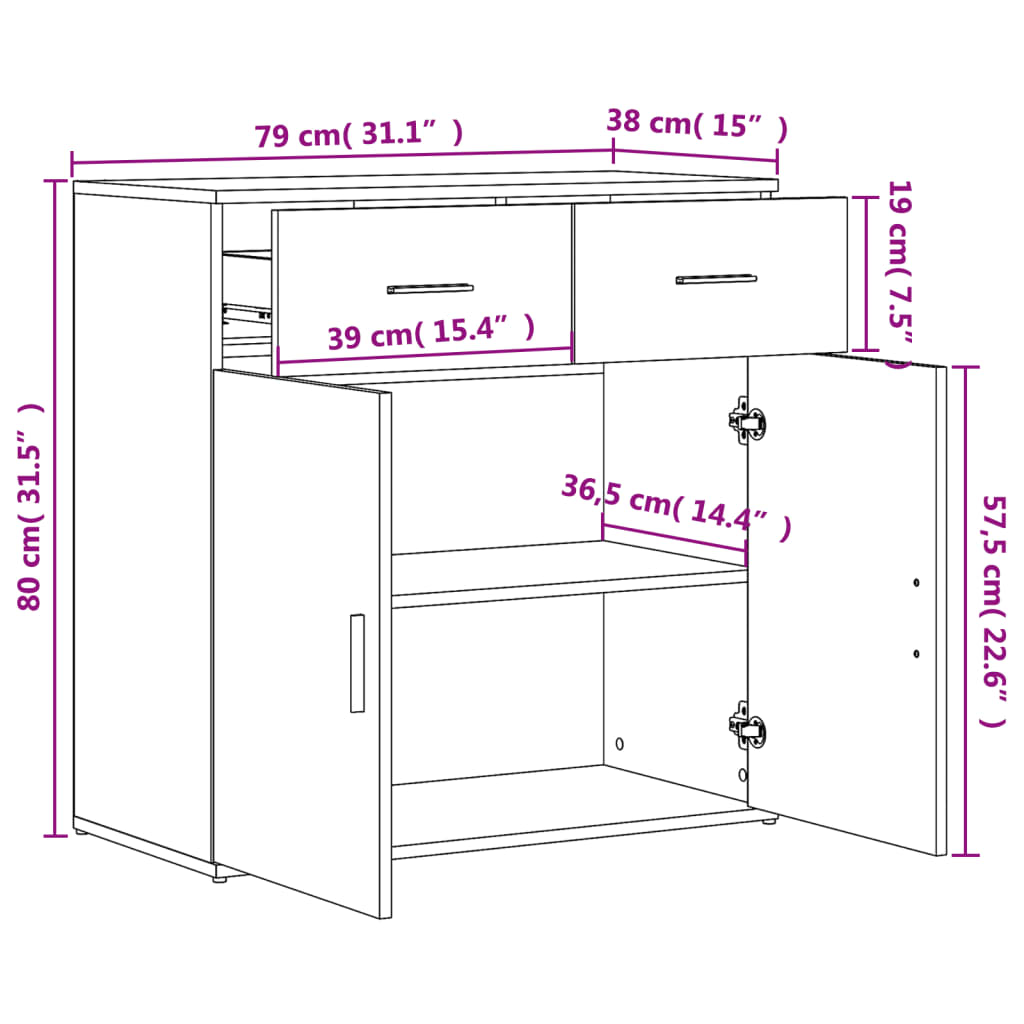 vidaXL Sideboards 2 pcs Grey Sonoma 79x38x80 cm Engineered Wood