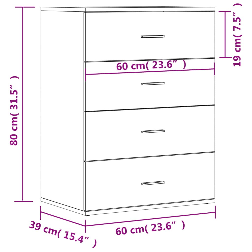 vidaXL Sideboards 2 pcs Smoked Oak 60x39x80 cm Engineered Wood