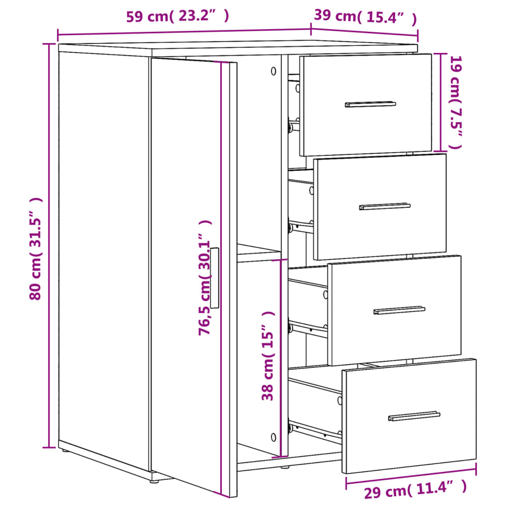 vidaXL Sideboards 2 pcs White 59x39x80 cm Engineered Wood
