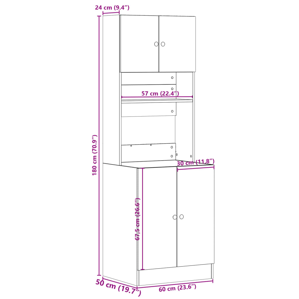 vidaXL Kitchen Cabinet Sonoma Oak 60x50x180 cm Engineered Wood