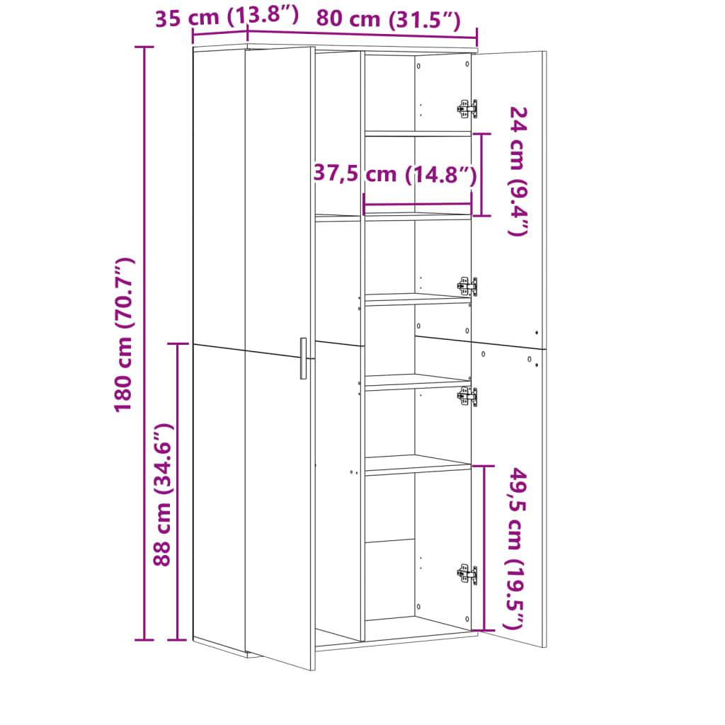 vidaXL Highboard Concrete Grey 80x35x180 cm Engineered Wood