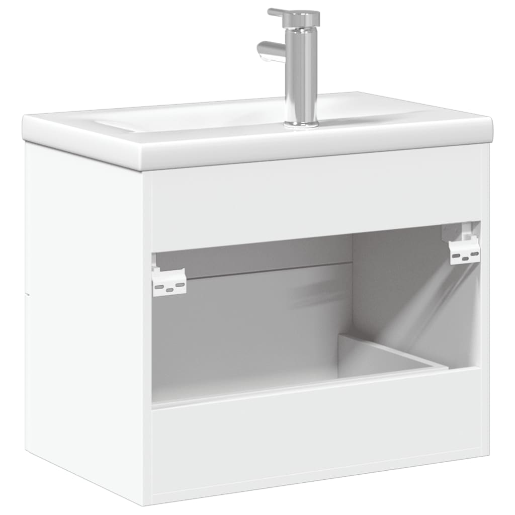 vidaXL Bathroom Sink Cabinet with Built-in Basin White