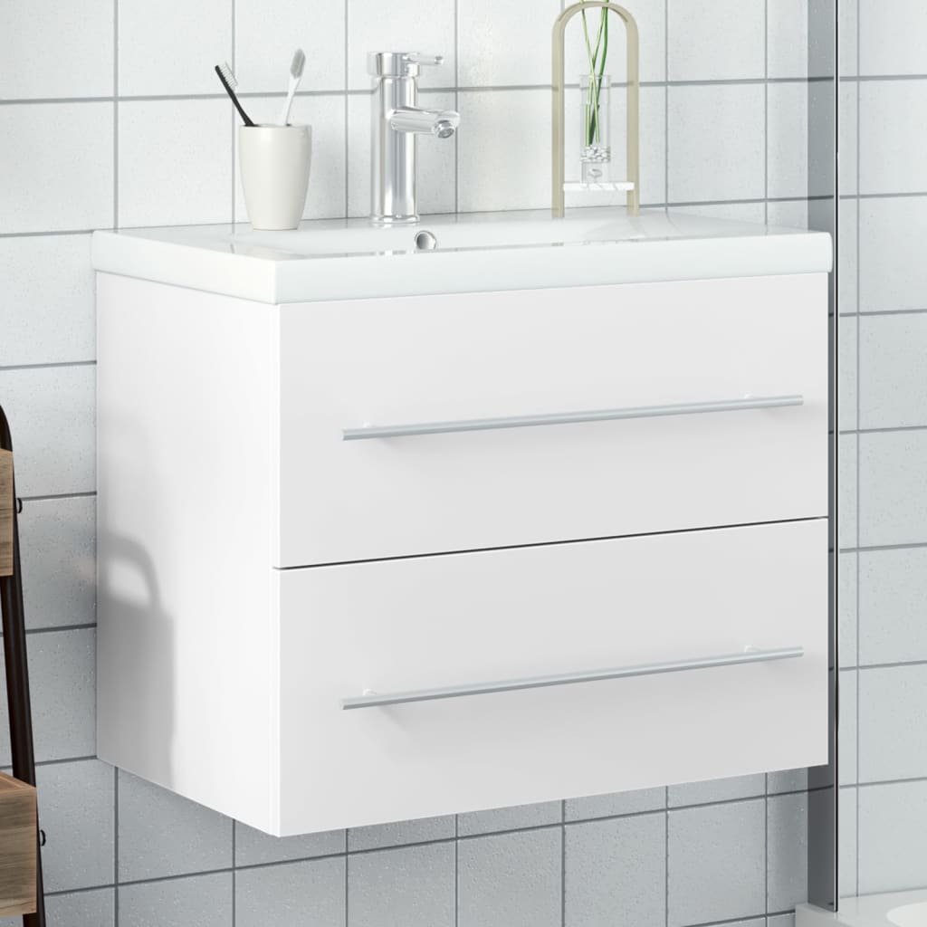 vidaXL Bathroom Sink Cabinet with Built-in Basin White