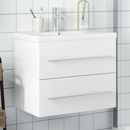 vidaXL Bathroom Sink Cabinet with Built-in Basin White