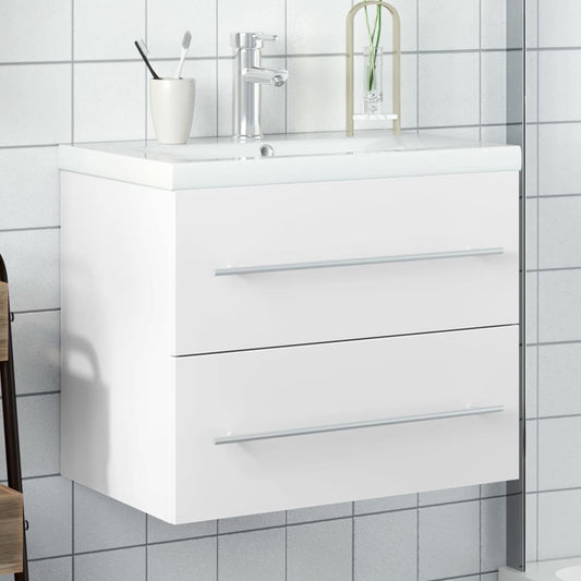 vidaXL Bathroom Sink Cabinet with Built-in Basin White