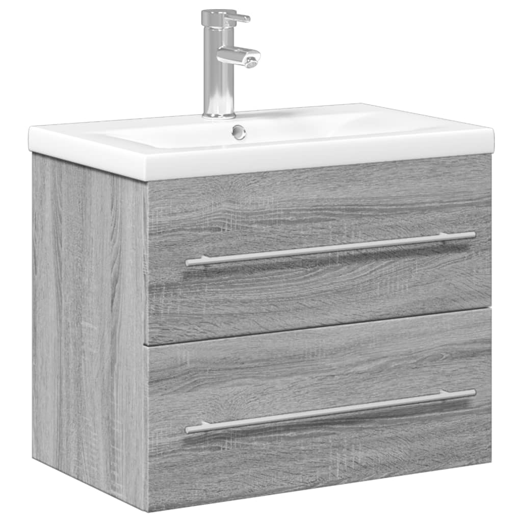 vidaXL Bathroom Sink Cabinet | Grey Sonoma, White | Engineered wood, Ceramic