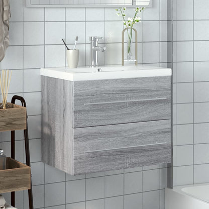 vidaXL Bathroom Sink Cabinet | Grey Sonoma, White | Engineered wood, Ceramic
