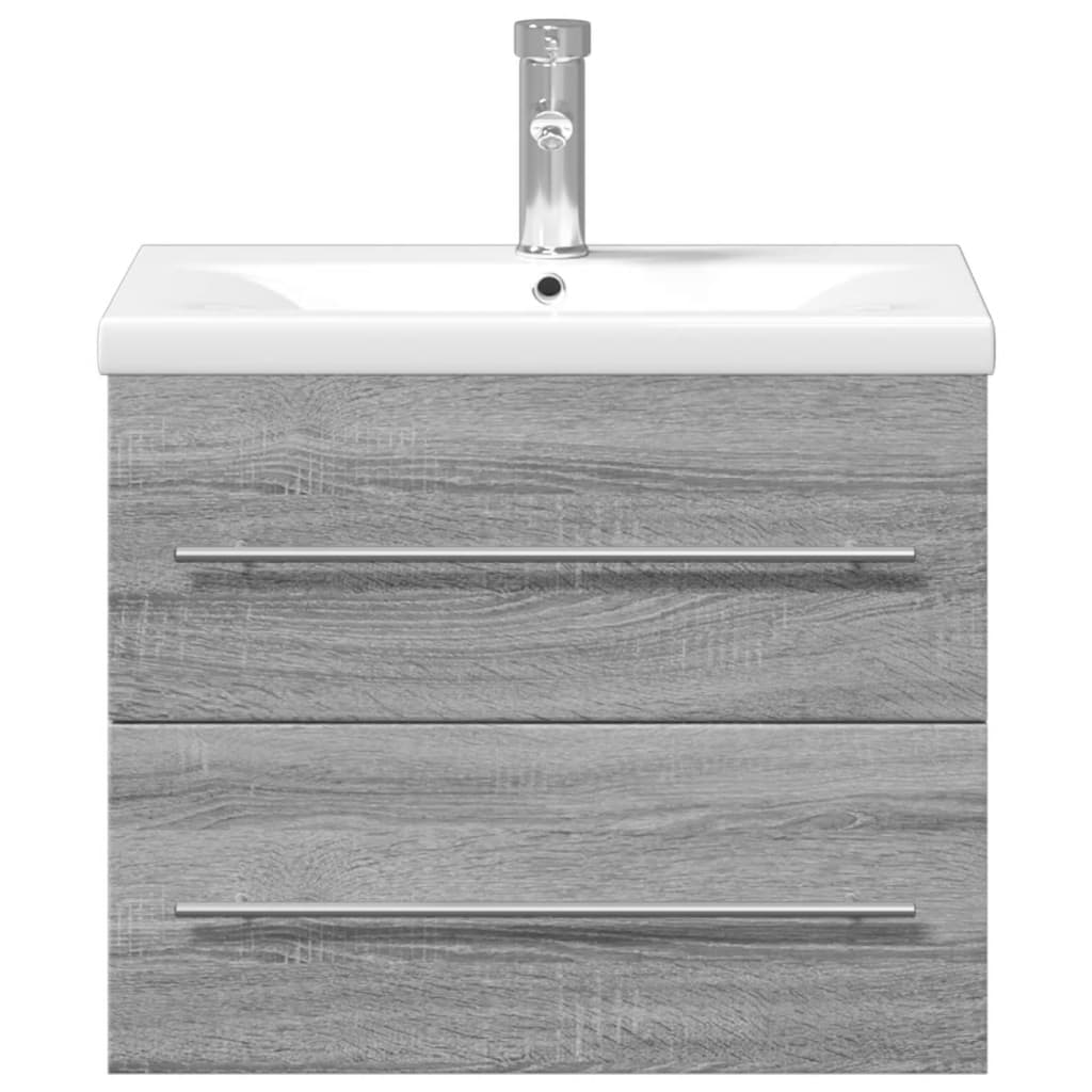 vidaXL Bathroom Sink Cabinet | Grey Sonoma, White | Engineered wood, Ceramic