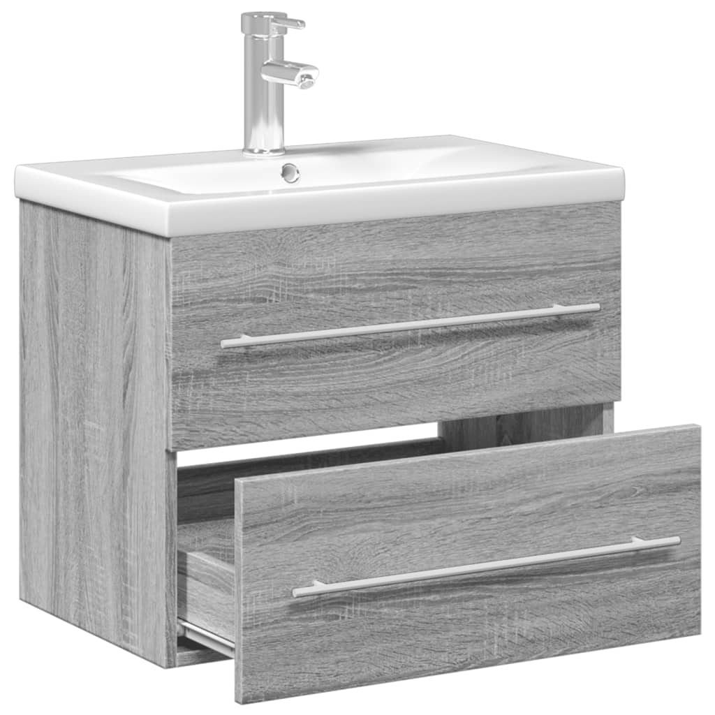 vidaXL Bathroom Sink Cabinet | Grey Sonoma, White | Engineered wood, Ceramic