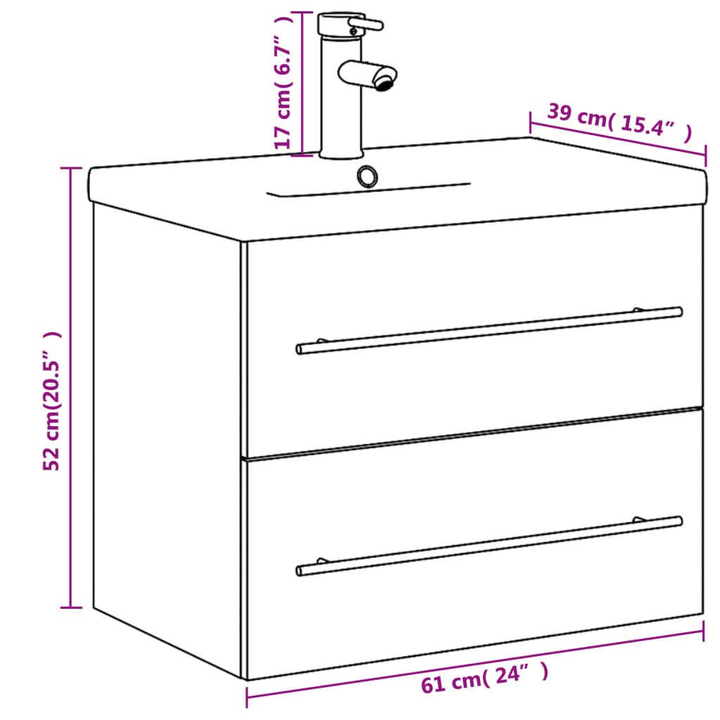 vidaXL Bathroom Sink Cabinet | Grey Sonoma, White | Engineered wood, Ceramic