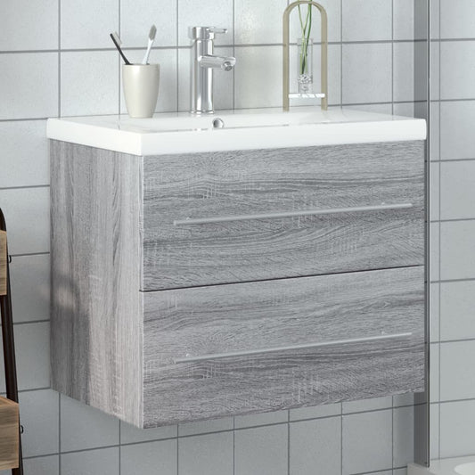 vidaXL Bathroom Sink Cabinet | Grey Sonoma, White | Engineered wood, Ceramic