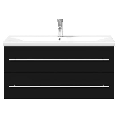 vidaXL Bathroom Sink Cabinet with Built-in Basin Black