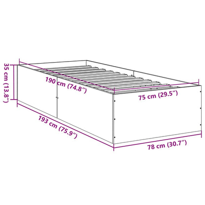 vidaXL Bed Frame without Mattress Brown Oak 75x190 cm Small Single Engineered Wood