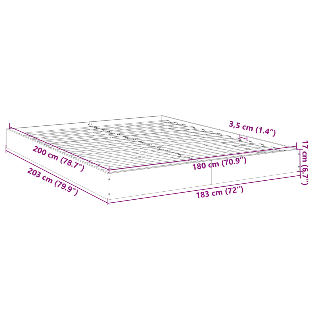 vidaXL Bed Frame without Mattress Grey Sonoma 180x200 cm Engineered Wood
