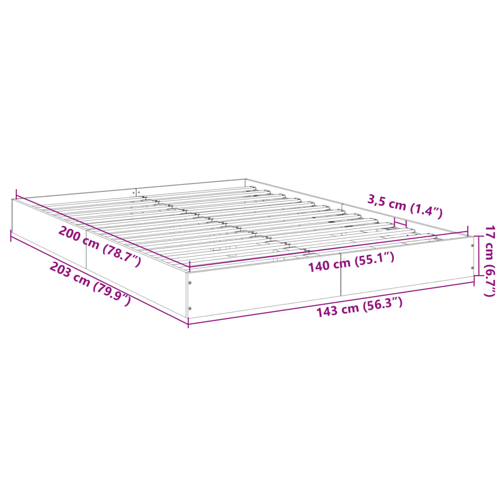 vidaXL Bed Frame without Mattress Concrete Grey 140x200 cm