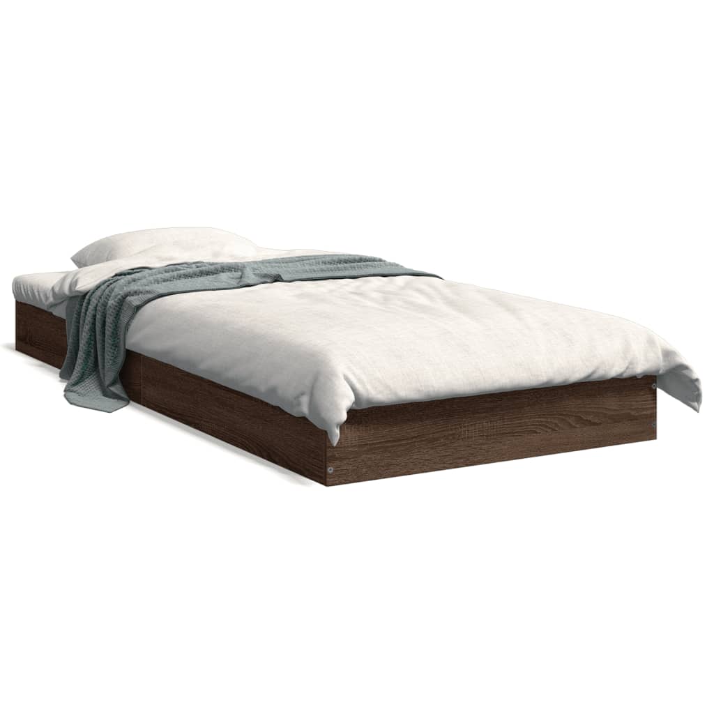vidaXL Bed Frame without Mattress Brown Oak 75x190 cm Small Single Engineered Wood