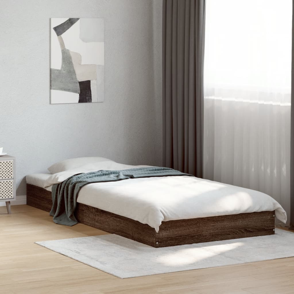 vidaXL Bed Frame without Mattress Brown Oak 75x190 cm Small Single Engineered Wood