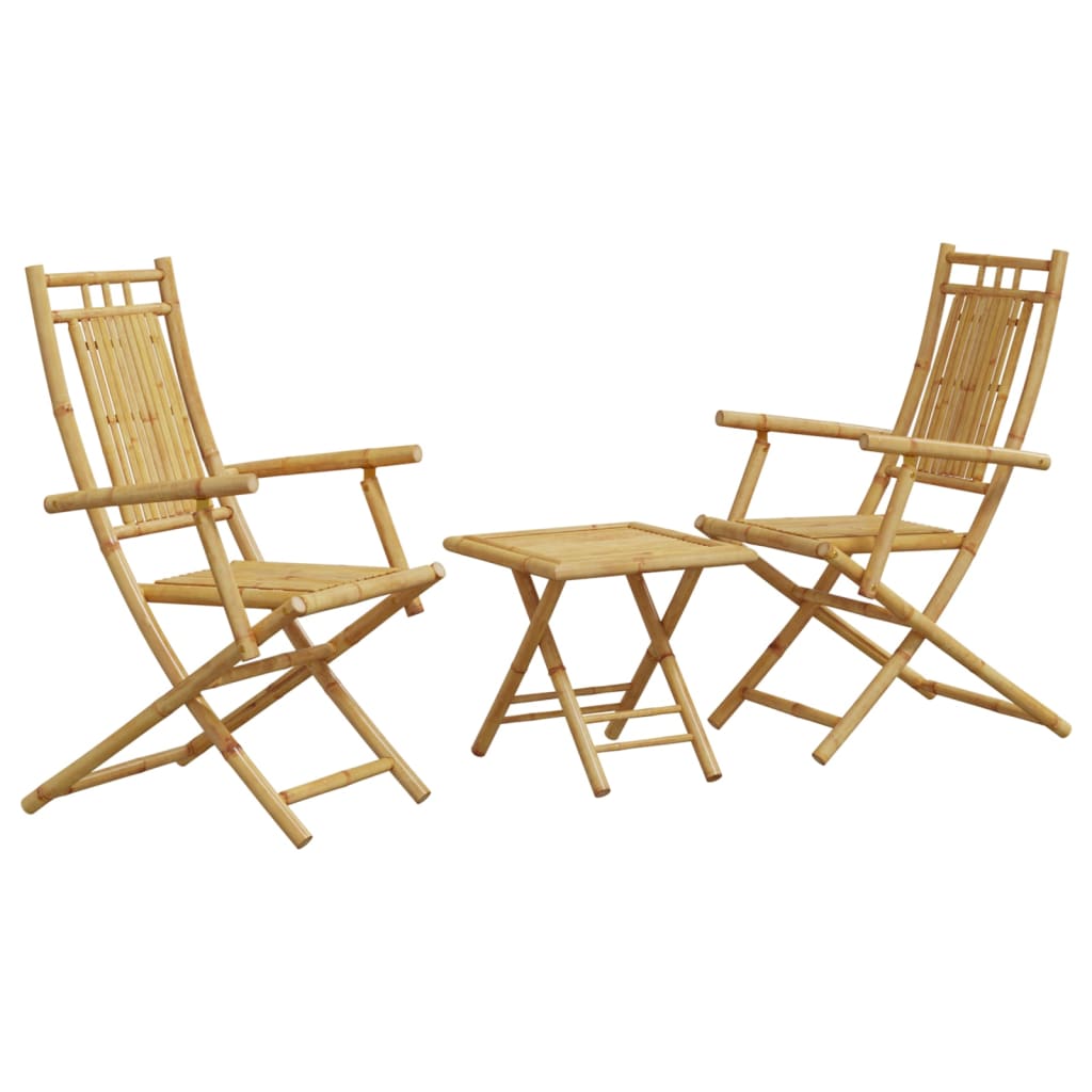 vidaXL Bistro Set | Natural Bamboo | Bamboo | 3 Piece Set | Foldable