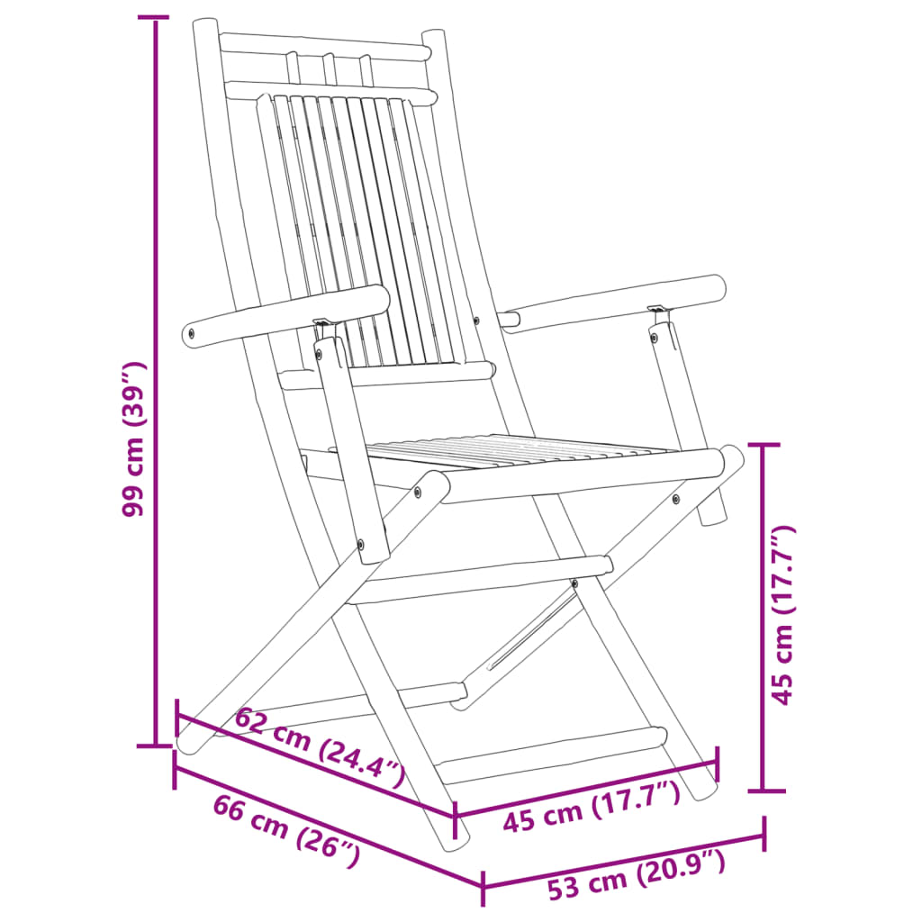 vidaXL Bistro Set | Natural Bamboo | Bamboo | Compact | Foldable | Bistro Set