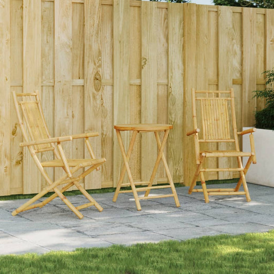 vidaXL Bistro Set | Natural Bamboo | Bamboo | 2-seater | Foldable | Bistro Set