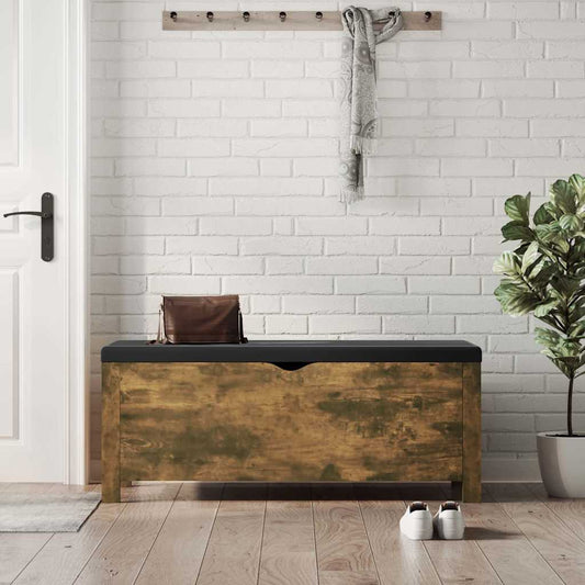 vidaXL Storage Box with Cushion Smoked Oak 105x40x45 cm