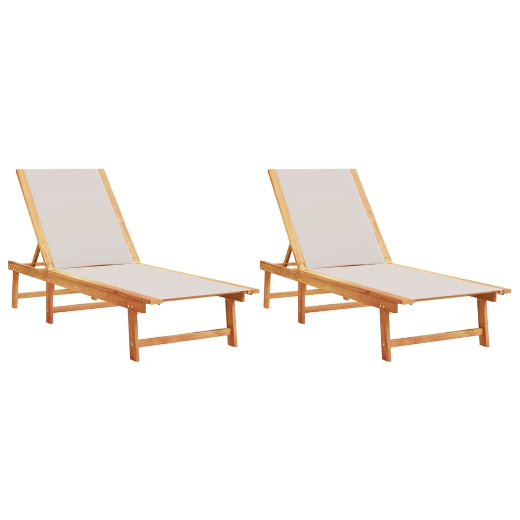 vidaXL Sun Loungers 2 pcs Grey Solid Wood Acacia and Textilene