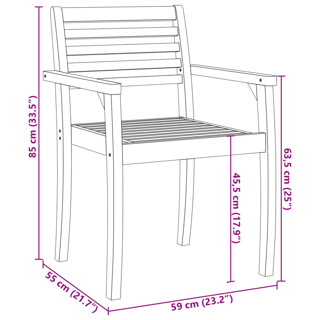 vidaXL Garden Chair | Set of 6 | Natural Acacia | Solid Acacia wood | Standard