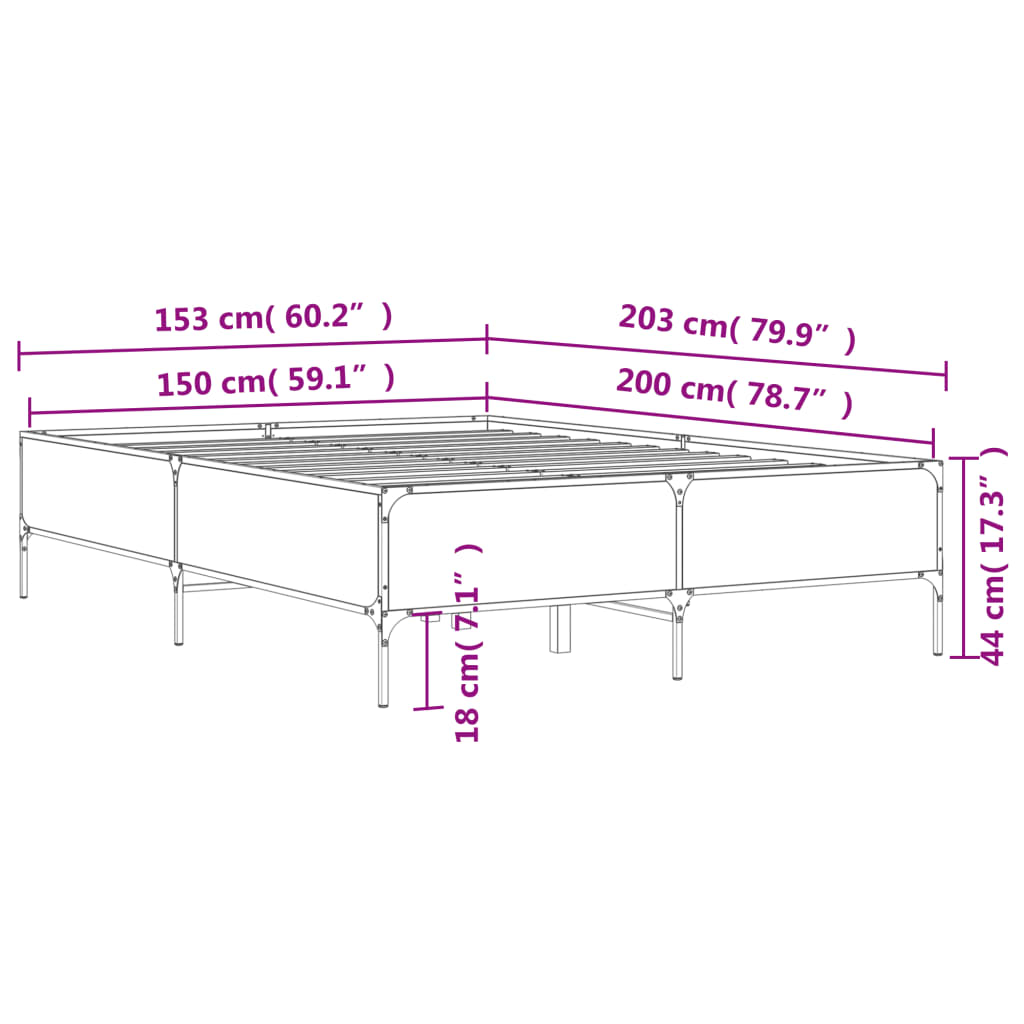 vidaXL Bed Frame without Mattress Grey Sonoma 150x200 cm King Size