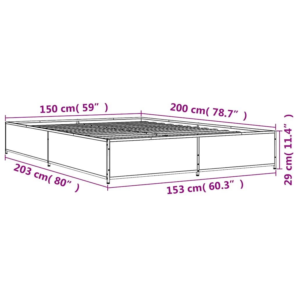 vidaXL Bed Frame without Mattress Grey Sonoma 150x200 cm King Size