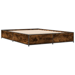 vidaXL Bed Frame Smoked Oak 140x200 cm Engineered Wood and Metal