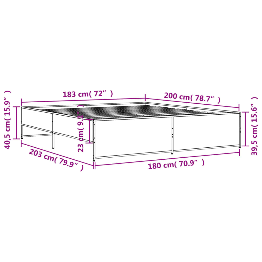 vidaXL Bed Frame without Mattress Brown Oak 180x200 cm Super King
