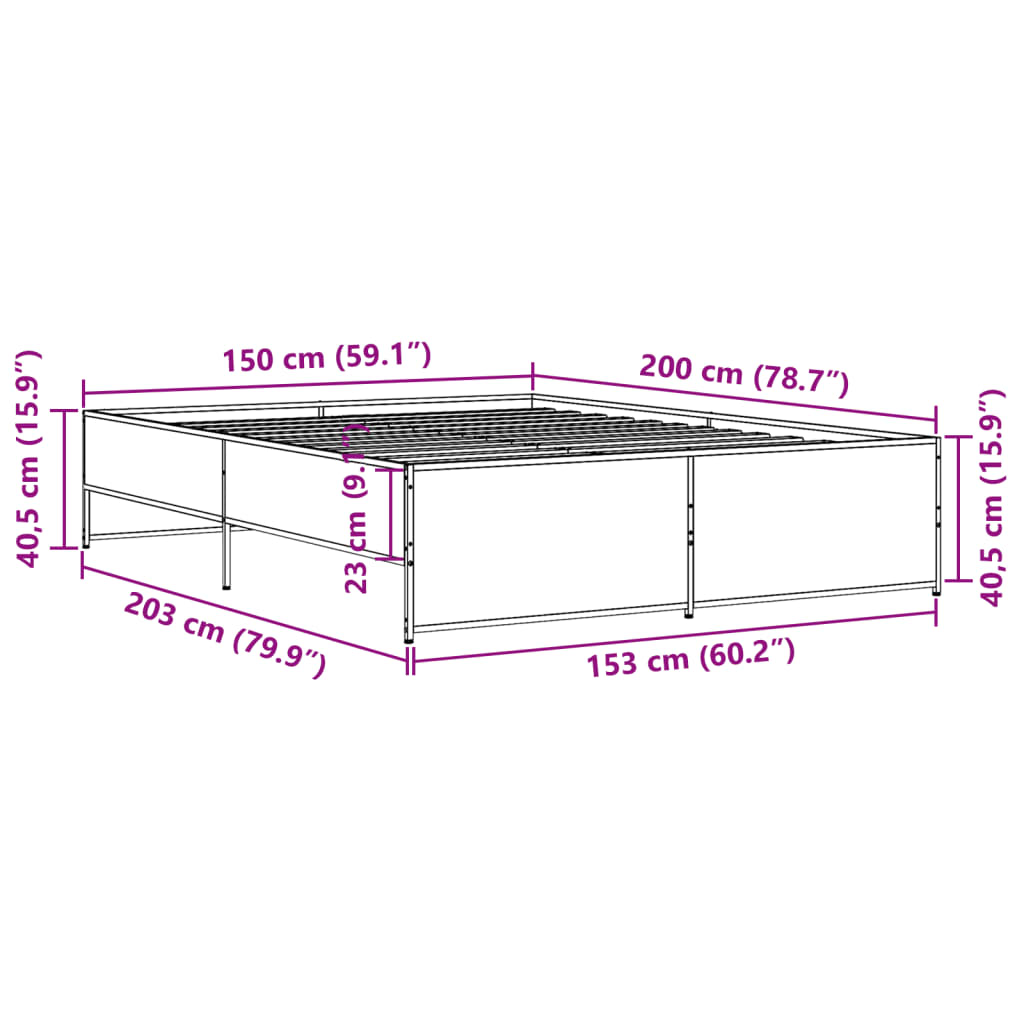 vidaXL Bed Frame without Mattress Brown Oak 150x200 cm King Size