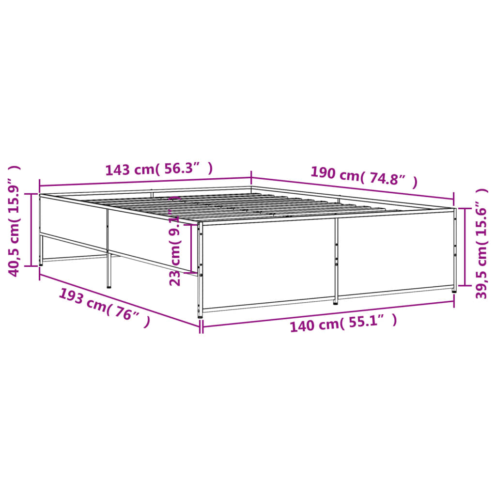 vidaXL Bed Frame without Mattress Black 140x190 cm