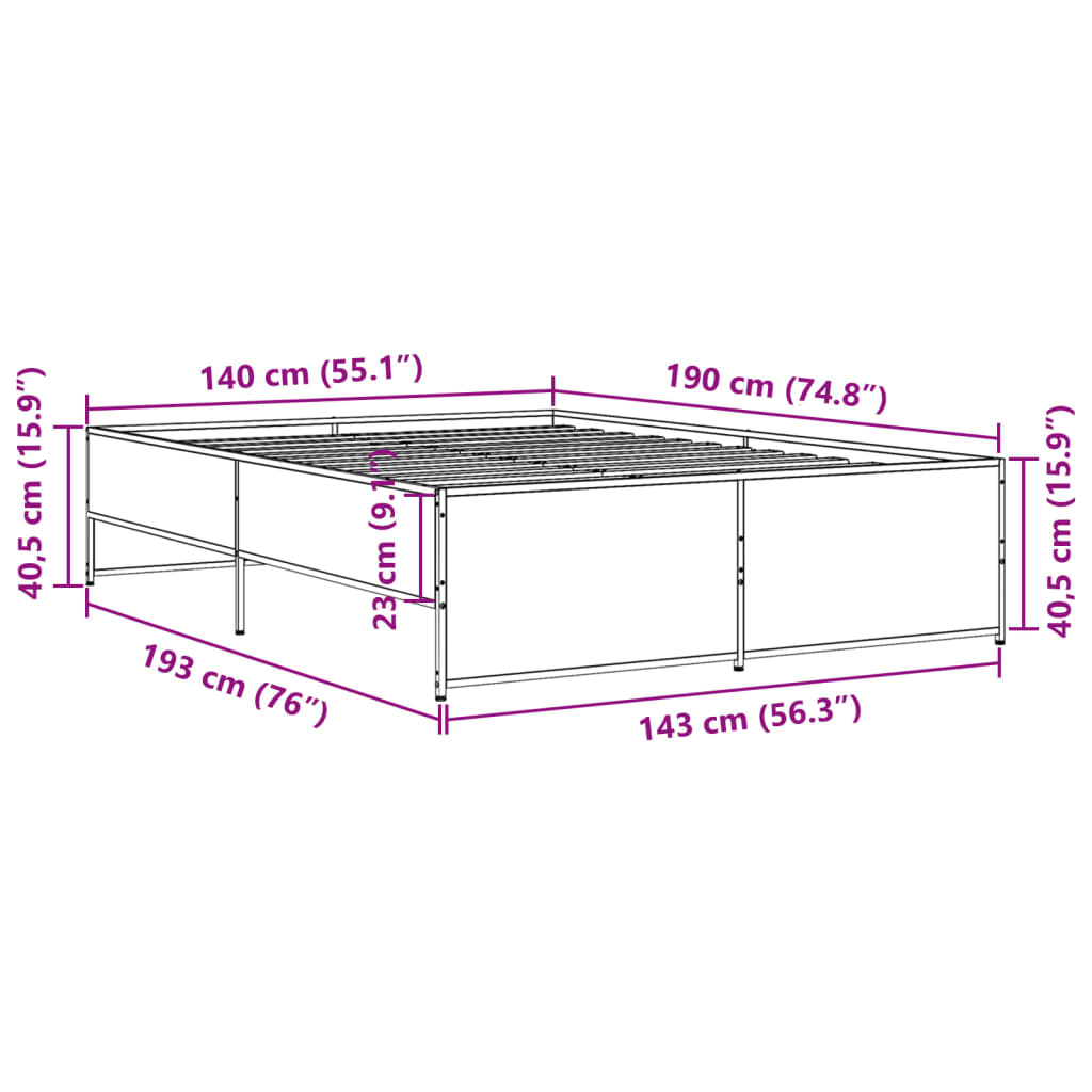 vidaXL Bed Frame without Mattress Smoked Oak 140x190 cm