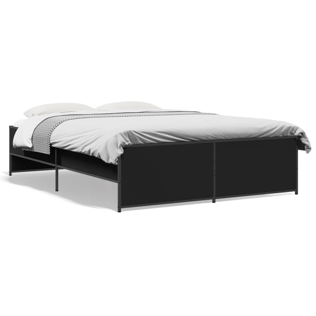 vidaXL Bed Frame | Black | Engineered wood and steel | Double | Modern