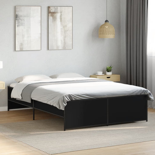 vidaXL Bed Frame | Black | Engineered wood and steel | Double | Modern