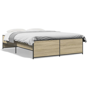 vidaXL Bed Frame Sonoma Oak 135x190 cm Double Engineered Wood and Metal